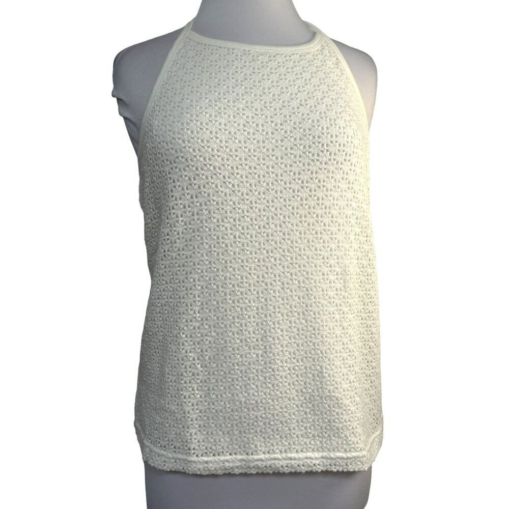 GAP Y2K White Crochet Halter Tank Top Sz Large Fully Lined 70's Vibe NEW